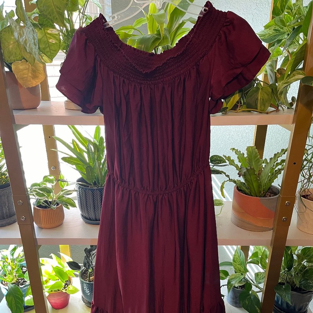 Maroon Burgundy Off Shoulder Midi Dress - Old Navy